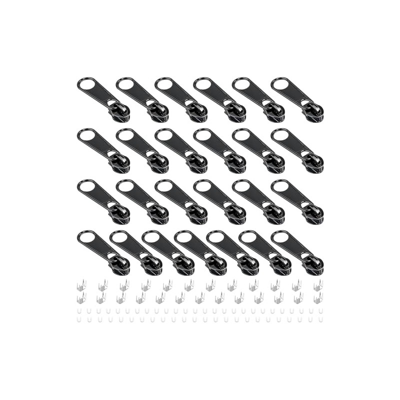25Pcs Black Zipper Repair Kit Zippers Replacement 3# Zipper Pull