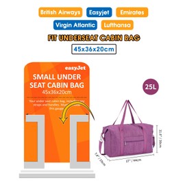 for Easyjet Cabin Bag 45x36x20 New Easyjet Underseat Bag Foldable Hospital Bag Travel Duffel Bag Carry on Luggage Weekend Overnight Holdall Bags for Women and Men 25L (Dark Purple)