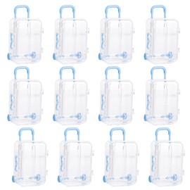 AUEAR, 12 Pack Mini Suitcase Boxes Plastic Candy Box Small Reception Gift Box Travel Case for Wedding Party Decoration (Clear Blue)