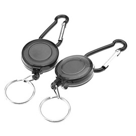 AKORD 2 x Black Retractable Key Chain Badge Reel Recoil Holder