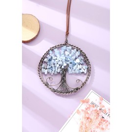 JSDDE Aquamarine Healing Crystal Tree of Life Hanging Ornament Wire Quartz Gemstone Wall Hanger Home Office Decoration Meditation Balancing