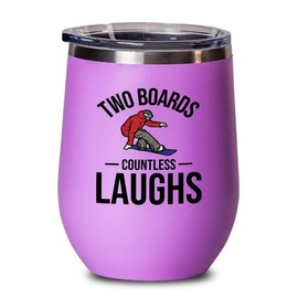 Snowboarding Pink Edition Wine Tumbler 12oz - Two boards - Ski Snowboard Goggles Snowboarder Skiing Snowboarding Gift Skiers Hiking Mountain