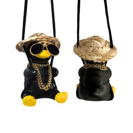Swing Duck Car Hanging Ornament Cute Swing Duck Car Pendant Swing Duck Car Decoration Rearview Mirror Accessories for Men Women Teens Truck Rearview Christmas Decorations (Black Duck)