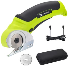 WISYOK Cordless Electric Scissors, 4.2V Rechargeable Cardboard Cutter with Safety Lock, 2 Blades & Storage Bag, Electric Box Cutter for Crafts, Leather, Plastic, Felt, Gifts for Men