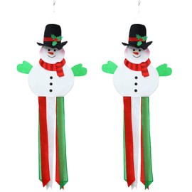 2 Pieces Christmas Snowman 3D Windsock Hanging Winter Windsock Santa Claus Windsock Outdoor Hanging Decor for Winter Front Door Yard Patio Lawn Garden Party