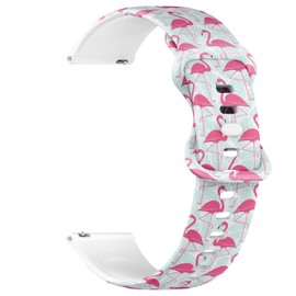 THAZEE 20mm Quick Release Soft Sillicone Sports Watch Band (Flamingo Palm Tropical Leaves) Replacement Rubber Strap Bracelet for Women, Men