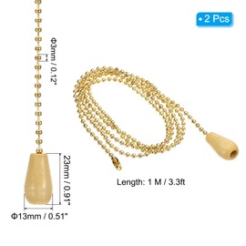 PATIKIL 1M 3.3ft Ceiling Fan Pull Chain, 2 Pcs Beaded Pulls Cord Extender Wooden Pendant for Fan Light Chandelier Table Lamp Pulling Switch, Gold Tone