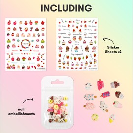 Makartt Nail Decorating Kit Including Flexible and Thin Designer Nail Stickers, Cute and Sweet Nail Dessert Decor Nail DIY Accessories for Nail Art and Salon Nail Art