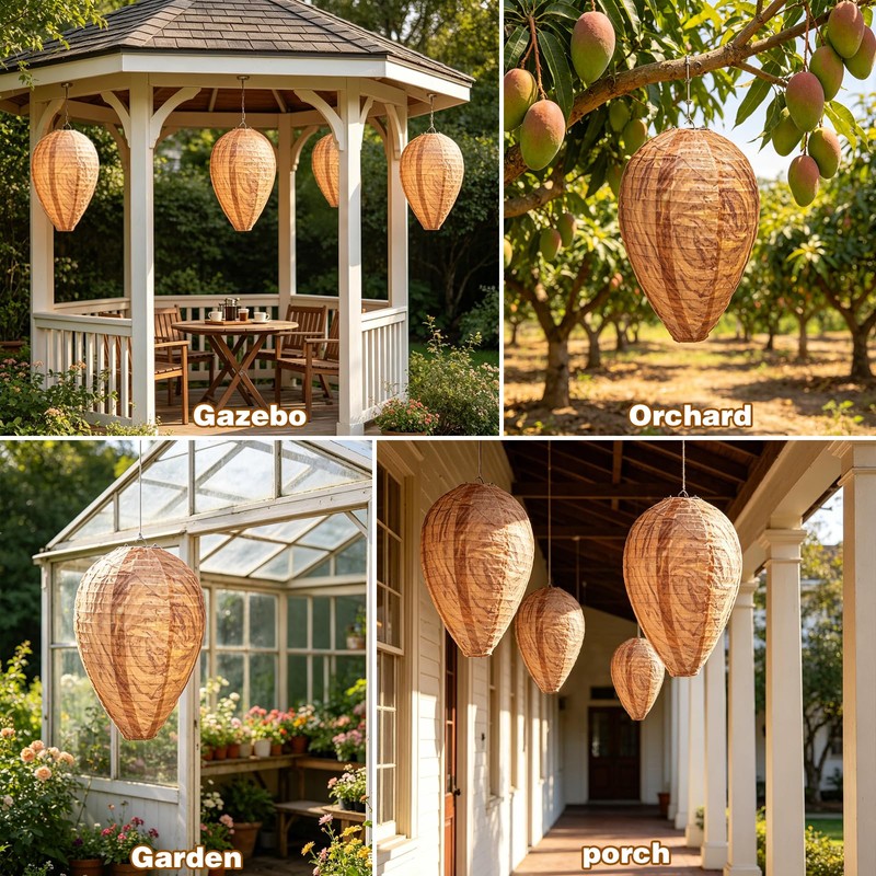 Fake Wasp Nest 4 Pack, Upgraded Waterproof Wasp Nest Decoy