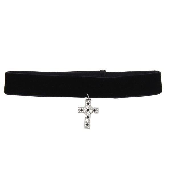 Zac's Alter Ego Vintage Velvet Choker/Necklace with Black Stone Cross