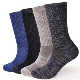 EnerWear 4 Pack Women's Merino Wool Outdoor Hiking Trail Crew Socks (Shoe Size 4-16½, Blue/Grey/Black/Tan)