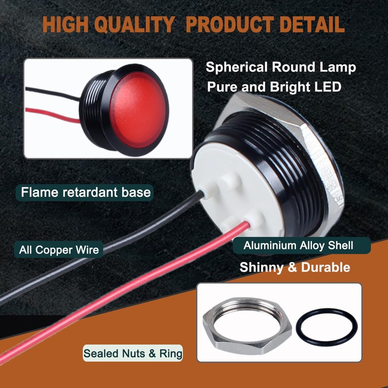 DMWD 2Pcs 22mm 12V-24V AC/DC Metal Indicator Light, 20mA Waterproof