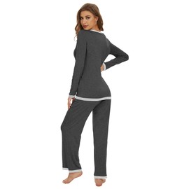 WiWi Women's Viscose from Bamboo Pajama Sets Soft Long Sleeves Top with Pants Loose 2 Pieces Loungewear Set S-XXL, Charcoal Heather, X-Large