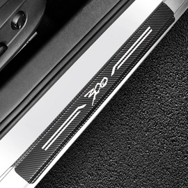 4Pcs 300 Decal Stickers Carbon Fiber Leather Car Door Sill Decoration Scuff Plate for Chrysler 300/C/ 300S 2005-2021 (White)