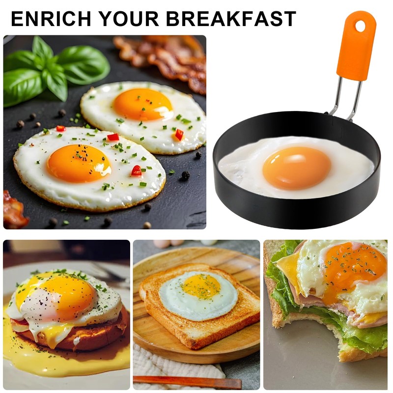 Egg Rings 3.5 Inch Pack of 4 with Silicone Handle