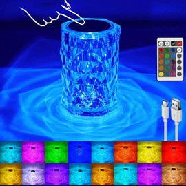 LED Crystal Table Lamp, Crystal Diamond Table Lamp, 2000 mAh 16 Colours Touching Control Rose Crystal Lamp, Crystal Lamp, Bedside Lamp, Colour Changing Night Light for Bedroom