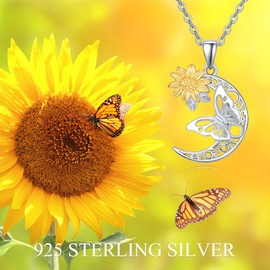TANGPOET Butterfly Necklace 925 Sterling Silver Necklace Jewellery Gift Butterfly Pendant for Women Women, Sterling Silver
