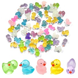 WELANE Mini Resin Ducks, 60 PCS Luminous Color Little Ducks for Prank Game, Desktop, Garden, Outdoor Decoration (About 15 x 10mm)