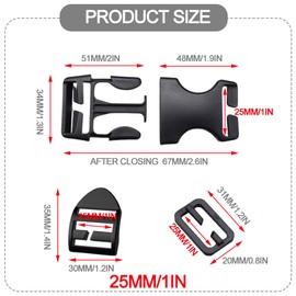 YJFY Set of 2 Buckle Set Buckles for Backpack Bridge Buckle and Ladder Buckle Set Easy Installation Buckle for Backpacks, Bags, Mountain Sports Bags etc., black