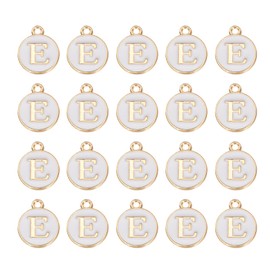sourcing map 36pcs Pendants Letter Charm Initial Charm Double Sided Enamel Alphabet E for DIY Necklace Bracelet Earrings Jewelry Making Gold & White