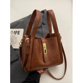 Women's Elegant Minimalist Handbag, Trendy Vintage Bucket Bag, Chic All-match Handbag for Daily & Work Use, Valentine's Day, Gift:_Khaki_Please Refer To The Pictures for Dimensions