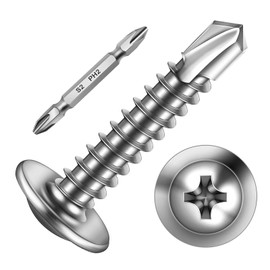 Pack of 200 Self Tapping Screws 4.2 x 25 mm Stainless Steel Flat Head with Disc and Phillips Screwdriver Bit