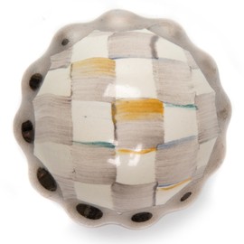 MACKENZIE-CHILDS Petit Four Round Knob, Decorative Drawer Pull Knob, Gray-and-White Sterling Check