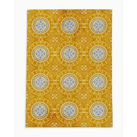 Elegant Low Pile Office Chair Mat | Durable 100% Polyester Chenille with Heavy Cotton Back | Foldable & Rectangular, Easy to Vacuum | Pretty Floral & Circle Print in Yellow Color | Size 48" W x 72" L