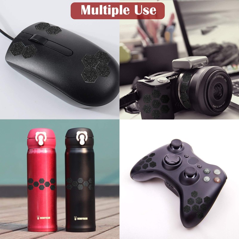 Zonon 4 Sheets Black PEVA Rubber Anti-Slip Hexagonal Phone Grip