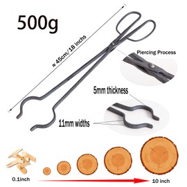 Blacksmith Handcrafted Iron Fireplace Tongs, 18 inches, Big siz Handle， Sturdy Blacksmith Design for Fire Pit, Grilling，Adding Log