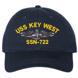 USS Key West SSN-722 with Silver Dolphins Unstructured Dad Cap (Navy Blue)