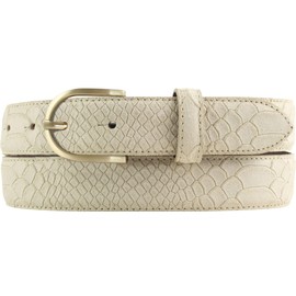 BELTINGER Women's Belt with Python Embossing and Gold Buckle 3 cm Leather Belt for Women 30 mm Snake Look Snake Pattern, Mist Gold