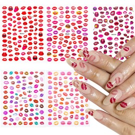 10 Sheets Valentine's Day Nail Stickers, 3D Self-Adhesive Heart Red Lip Nail Decals Stickers Colorful Lips Nail Supplies Nail Accessories Nail Art for Women Girls Nail Decorations Designs Nail