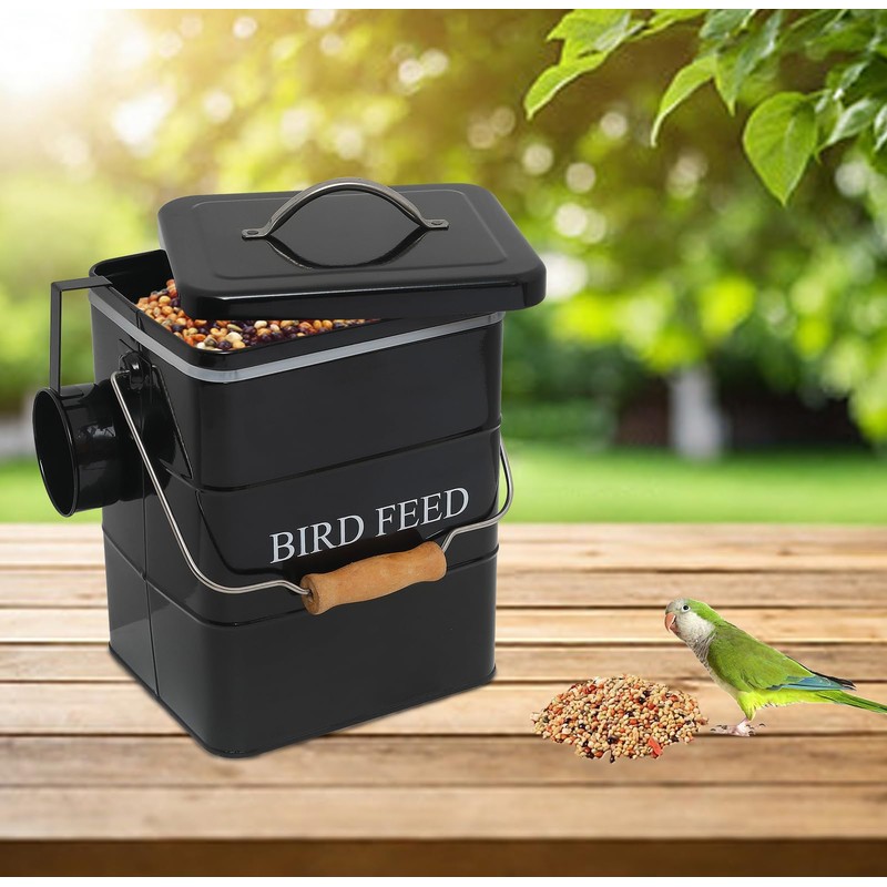 Brabtod Bird Seed Storage Container Airtight,5~6LB Metal Bird Food Container