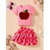 GOTHLETIC Toddler Girls Skirt Shirt Set Sequins Apple Top Shirred