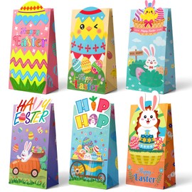 MDCGFOD 24PCS Easter Bags, Easter Paper Gift Treat Bags for Kids, Easter Egg Bunny Chick Candy Goodies Bags for Classrooms Holiday Easter Party Favors Basket Stuffers Gift Exchange