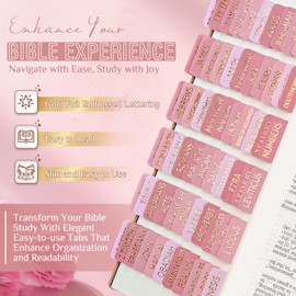 Laminated Bible Tabs, Bible Study Supplies, Large Print Bible Book Tabs for Women and Men, (Gold Foil Embossed Lettering) Bible Labels Index Tabs, Bible Accessories for Easy Navigation(Pastel Pink)