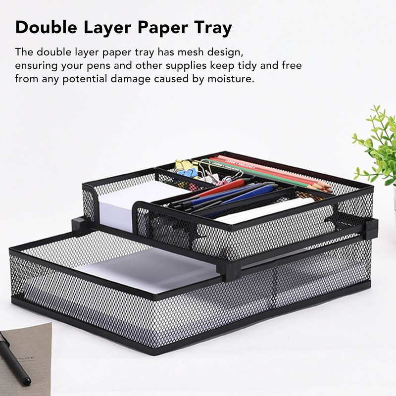 2 Tier Paper Tray Double Layer Metal Mesh Paper Tray