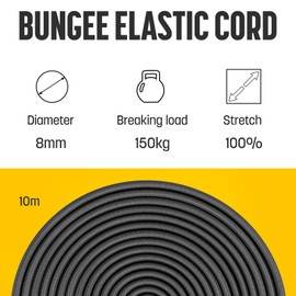 Kamu Synber Bungee Cord 8mm x 10m Elastic Shock Cord Bungee Rope for Tarpaulin, Kayak, Tie Down, Camping | Black