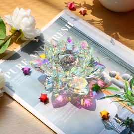 OwnMy Sparkle Crystal Lotus Flower Figurines Decorative Lotus Flower Ornament, Glass Lotus Feng Shui Decor Crystal Lotus Flower Paperweight Lotus Decor for Tabletop Centerpiece Home Office (5 Inch)
