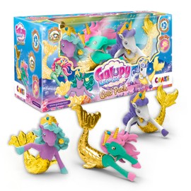 GALUPY Mermaid Gold Edition - 3 x Unicorn Figures with Special Golden Tails - Unicorn Toy