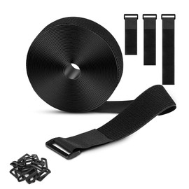 Voarge Kabelbinder, verstellbar, robust, mit Klettverschluss, 5 cm x 5 m, mit 15 Schnallen, wiederverwendbar, breit, für Kabel-Organisation, Rohre, Seile, Schwarz