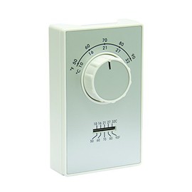 TPI Corporation ET9SWTS Line Voltage Wall Mount Thermostat, Single Pole, 50-90 Degree Temp Range, Heat Only, 22 Amp Max, Thermometer on Face Plate, White