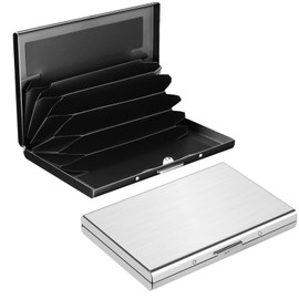 Tarjetas de Crédito,2 Piezas Tarjetero Metalico con RFID Bloqueo,Estuche para Tarjetas Acero Inoxidable,Cartera de Tarjeta de Crédito para Mujeres o Hombres con 6 Ranuras de PVC (Negro+Plata)