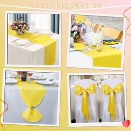 B-COOL Yellow Table Runner Satin Table Runners Wedding Table Runners Silk Smooth Fabric for Party Decorations 5 Pack 12x108 inch Yellow