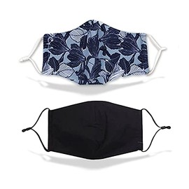 KaWaii Baby Adult Face Cloth Mask Quality Protection for Face Nose and Mouth, Face Covering, Magnolia & Black - Pack of 2