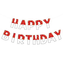 SAVITA Cartoon rot-weißes Geburtstagsbanner, Happy Birthday-Buchstabengirlande Schild Wand Tür Wimpelkette zum Aufhängen für Jungen und Mädchen Kinder und Erwachsene Anime-Thema Partydekorationen