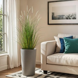 KOL 4ft Artificial Cattail Grass, 47.2in Artificial Indoor Outdoor Fake Onion Plant, Home Office Wedding Decor Potted Plant Faux Greenery, Housewarming Gift Reed Grass, White