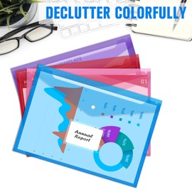 Mutsitaz A4 Plastic Wallets – 16 Pack Document Folders, 8 Bright Colors, Waterproof File Sleeves for Paperwork, School, Office, Home & Travel Organization