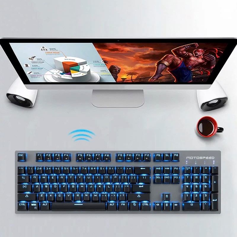 MOTOSPEED 2.4GHz Wireless/USB Wired Mechanical Keyboard 104Keys Led Backlit Brown